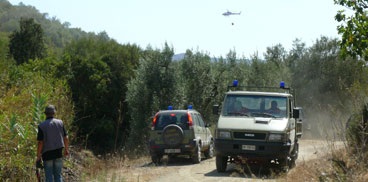elicottero e corpo forestale impegnati nello spegnimento